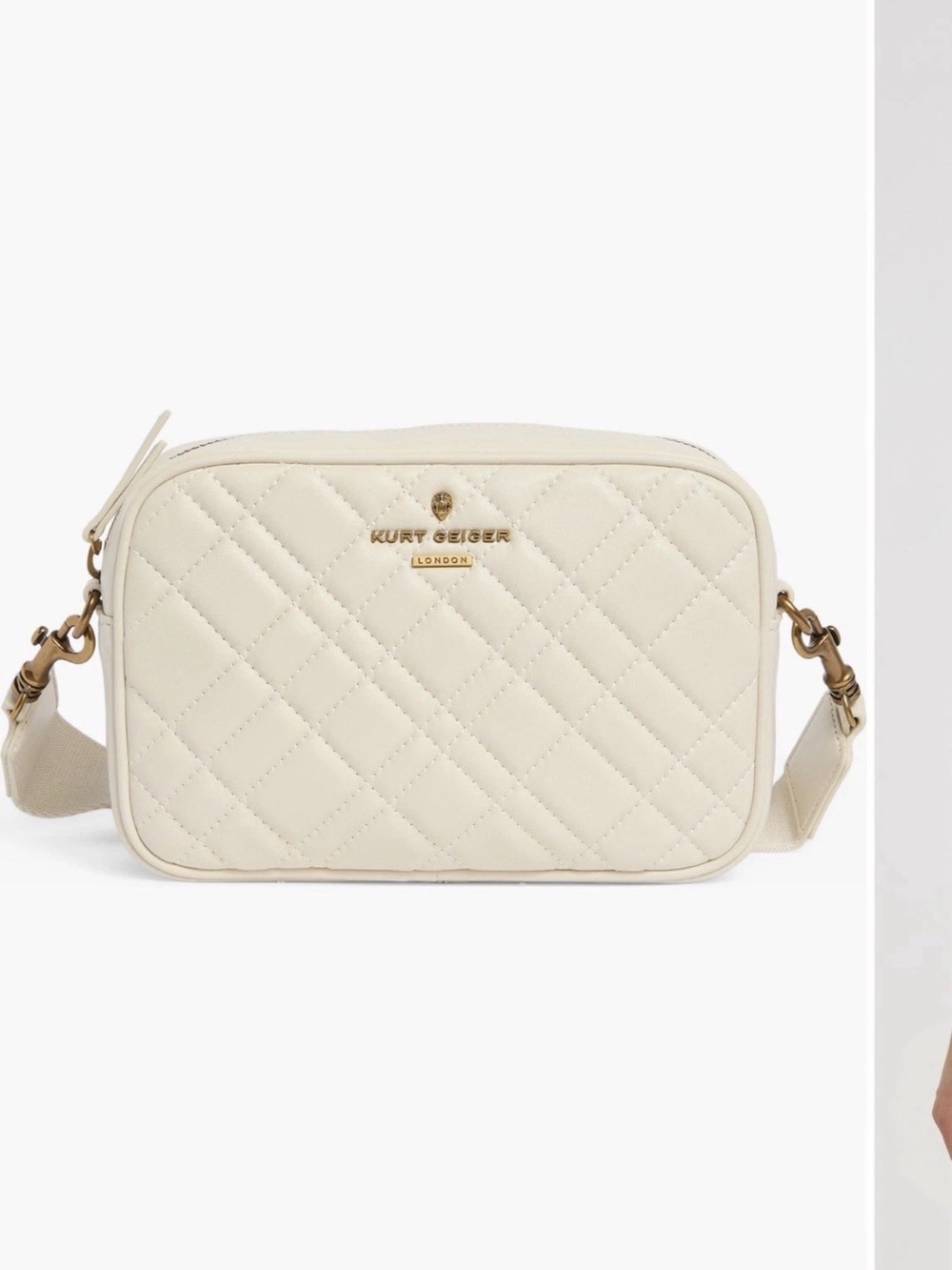 Kurt Geiger Cream Quilted Crossbody with Gold Hardware